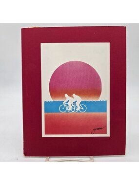 Lithograph Two Cyclists Sunset Scene Matted Art Print Dennis Green Care Package